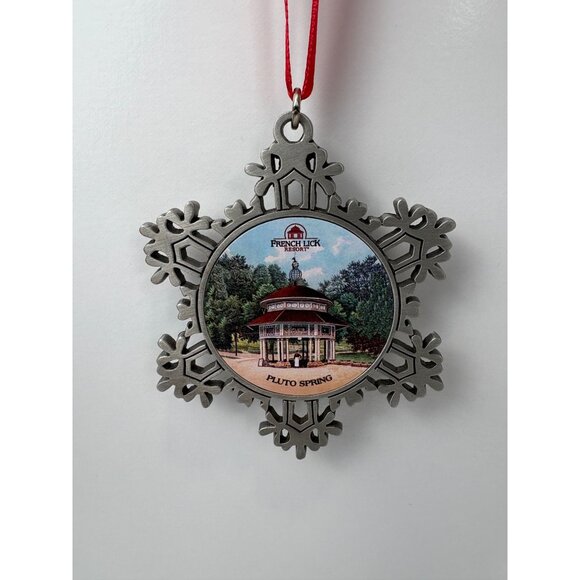 French Lick Resort Pluto Spring Snowflake Ornament Pewter IMC Indiana - Picture 2 of 5